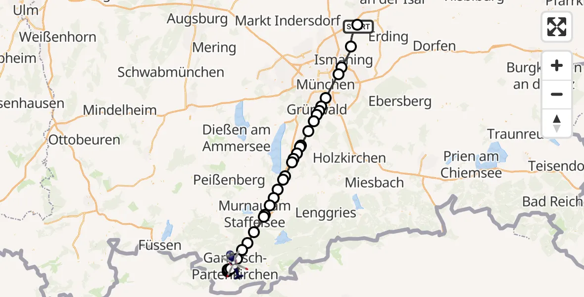 Flugroute Polizeihubschrauber München Flughafen - Garmisch-Partenkirchen, 28 März 2026, 18:39