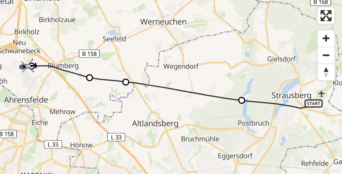 Routekaart van de vlucht: Polizeihubschrauber nach Ahrensfelde Hubschrauberlandeplatz