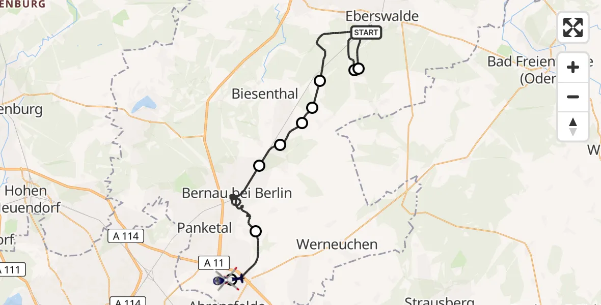 Flugroute Polizeihubschrauber Eberswalde - Ahrensfelde Hubschrauberlandeplatz, 28 März 2026, 18:42