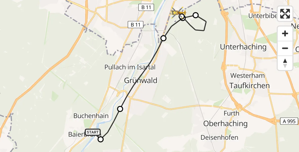 Routekaart van de vlucht: Rettungshubschrauber nach ADAC Air Rescue Center Hubschrauberlandeplatz (Christoph 1)