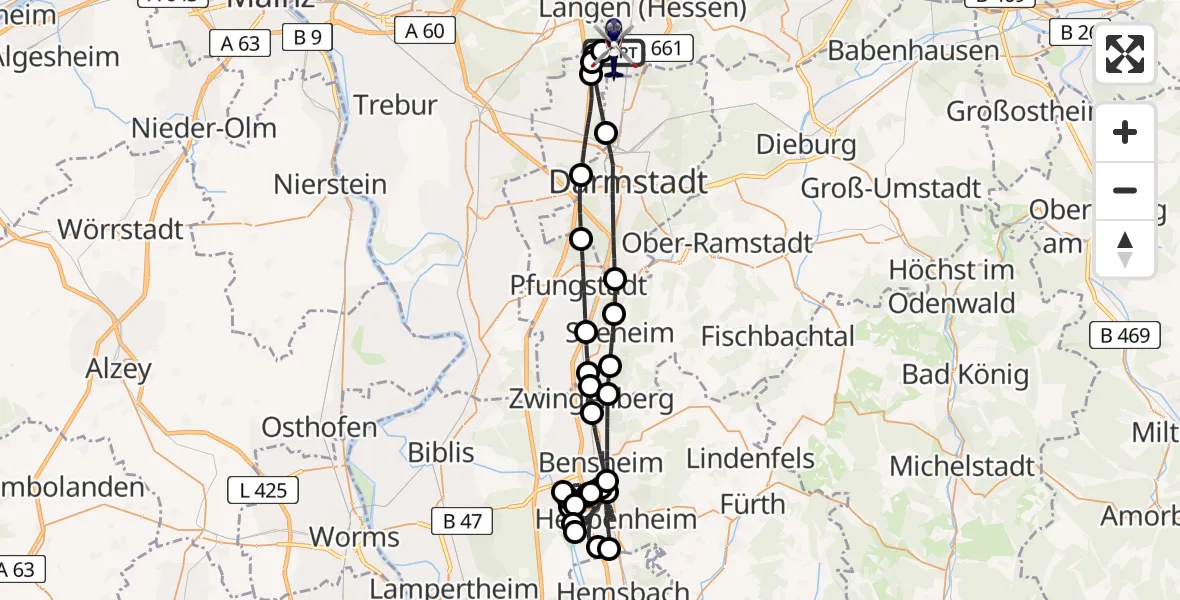 Flugroute Polizeihubschrauber Flughafen Frankfurt-Egelsbach - Flughafen Frankfurt-Egelsbach, 28 März 2026, 18:51