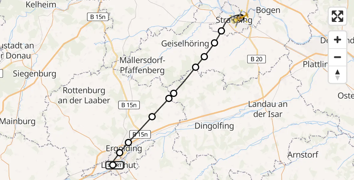 Routekaart van de vlucht: Rettungshubschrauber nach Sankt Elisabeth Hospital Straubing