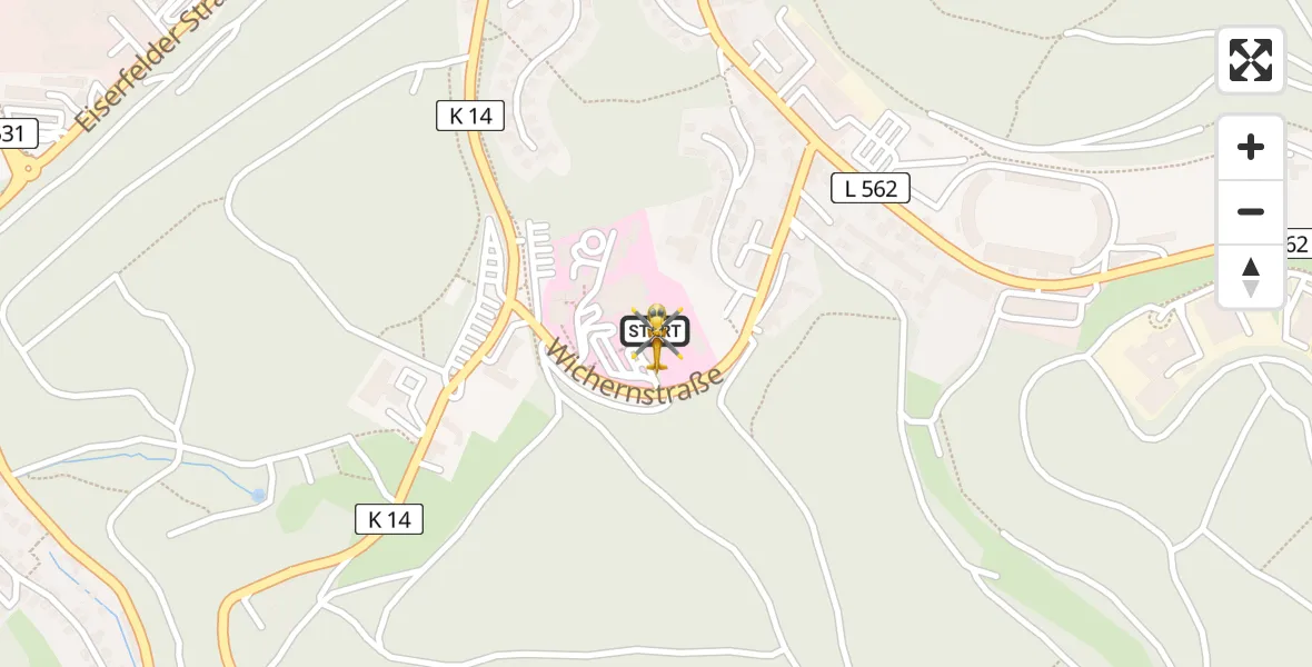Flugroute Rettungshubschrauber Evangelisches Jung-Stilling Hospital - Evangelisches Jung-Stilling Hospital, 28 März 2026, 19:00