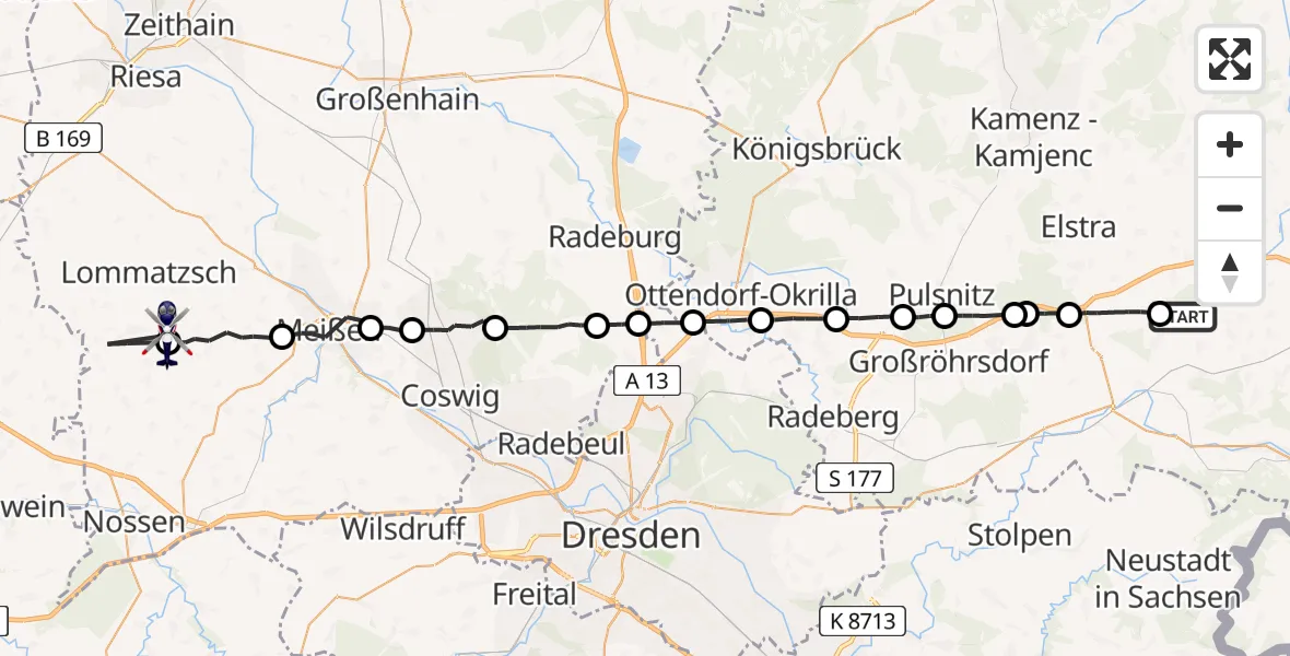 Routekaart van de vlucht: Polizeihubschrauber nach Nossen, Raßlitz