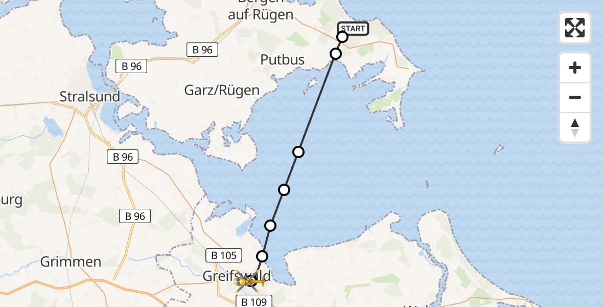Routekaart van de vlucht: Rettungshubschrauber nach Greifswald Hospital