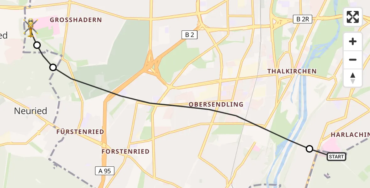 Flugroute Rettungshubschrauber ADAC Air Rescue Center Hubschrauberlandeplatz (Christoph 1) - DRF Air Rescue München Hubschrauberlandeplatz, 28 März 2026, 19:30