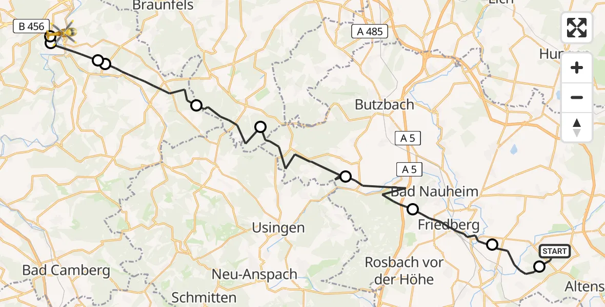 Routekaart van de vlucht: Ambulanzhubschrauber nach Weilburg, Friedrich-Brinkmann-Straße