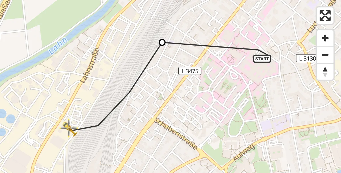 Flugroute Rettungshubschrauber Gießen University Hospital - Gießen, 28 März 2026, 19:38