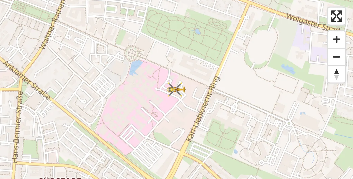 Flugroute Rettungshubschrauber Greifswald Hospital - Greifswald Hospital, 28 März 2026, 19:38