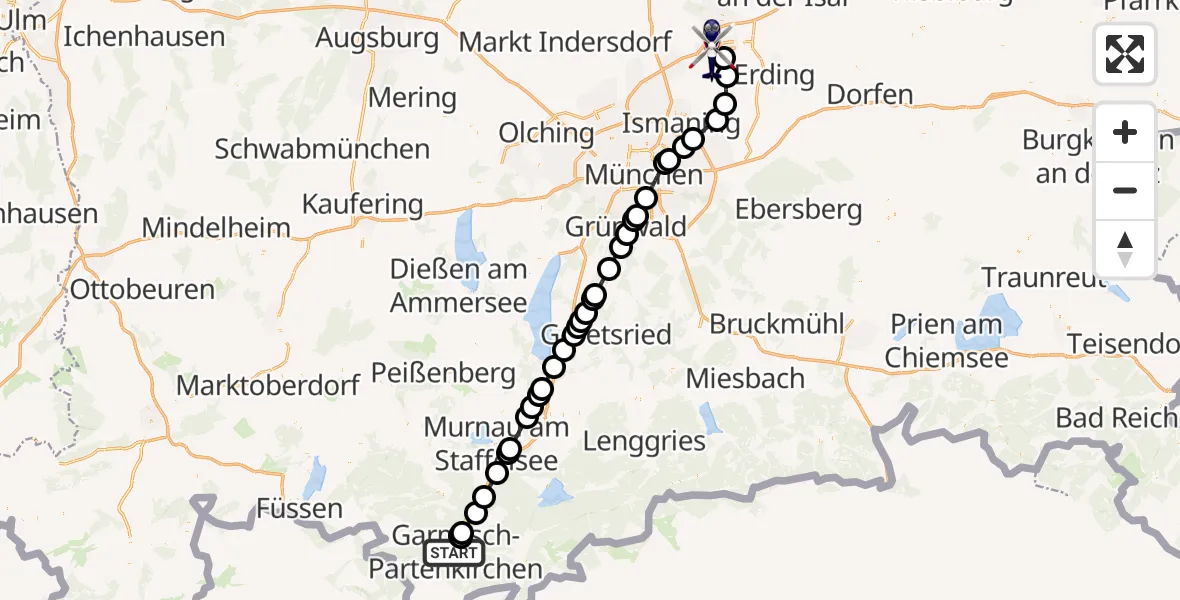 Routekaart van de vlucht: Polizeihubschrauber nach München Flughafen