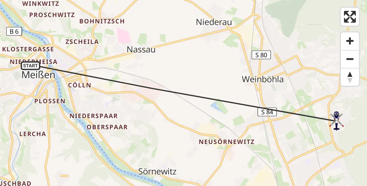 Routekaart van de vlucht: Polizeihubschrauber nach Weinböhla, Fuchsweg