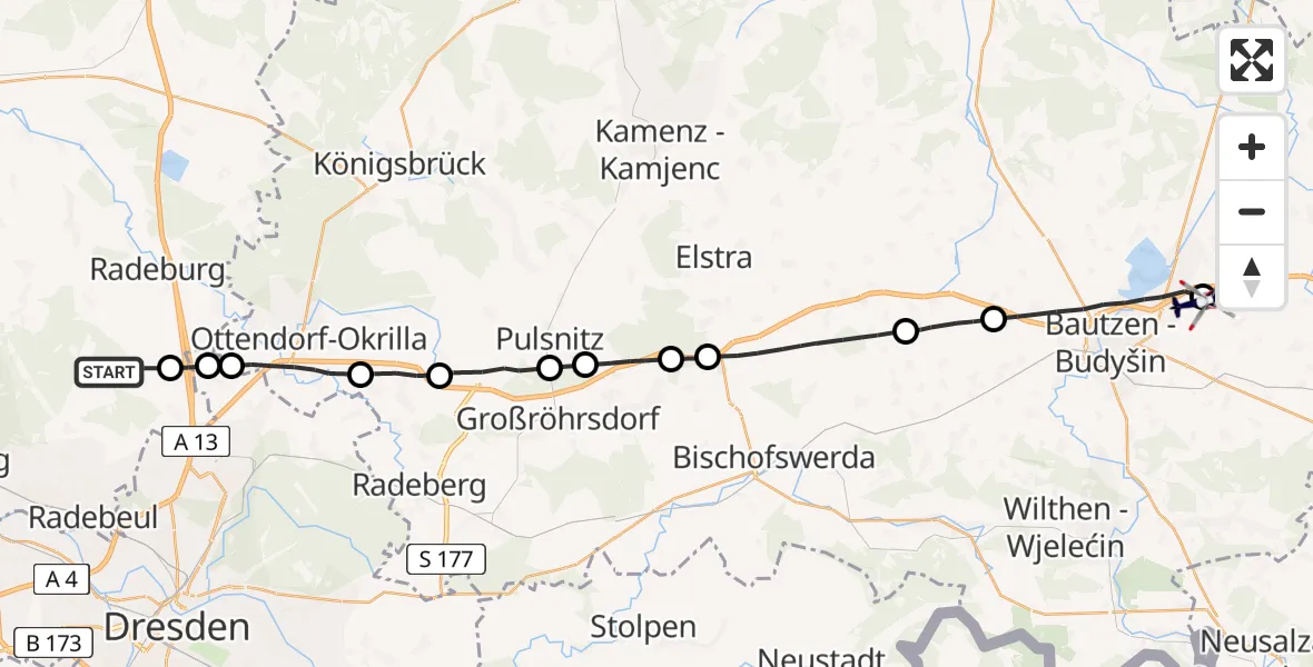 Flugroute Polizeihubschrauber Moritzburg - Kubschütz, 28 März 2026, 19:54