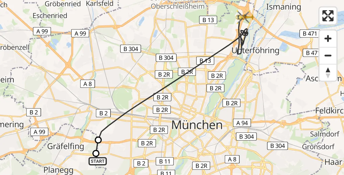 Flugroute Rettungshubschrauber DRF Air Rescue München Hubschrauberlandeplatz - München, 28 März 2026, 20:03