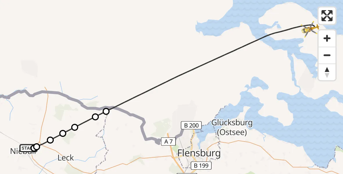 Routekaart van de vlucht: Rettungshubschrauber nach Weesby, Klanxbüller Straße