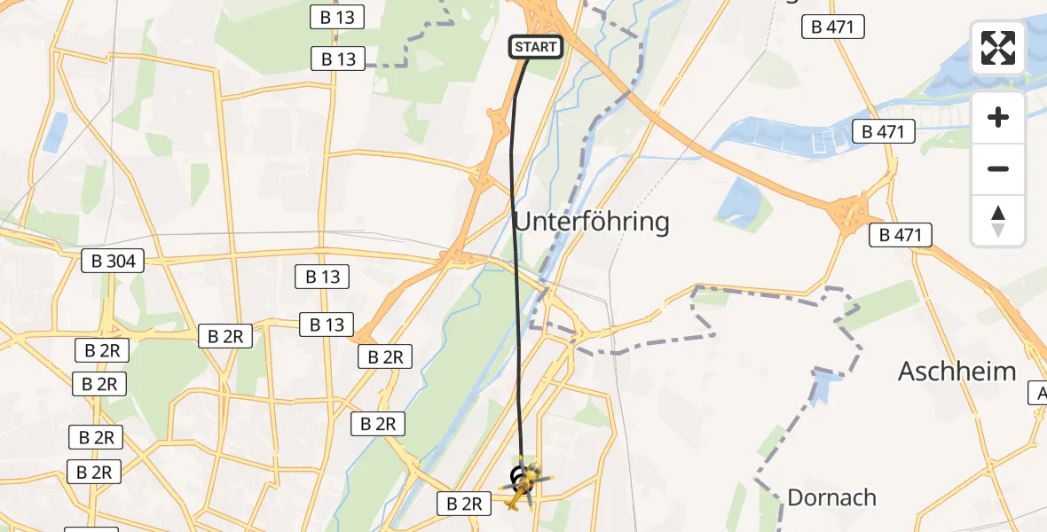 Routekaart van de vlucht: Rettungshubschrauber nach München Bogenhausen Hospital
