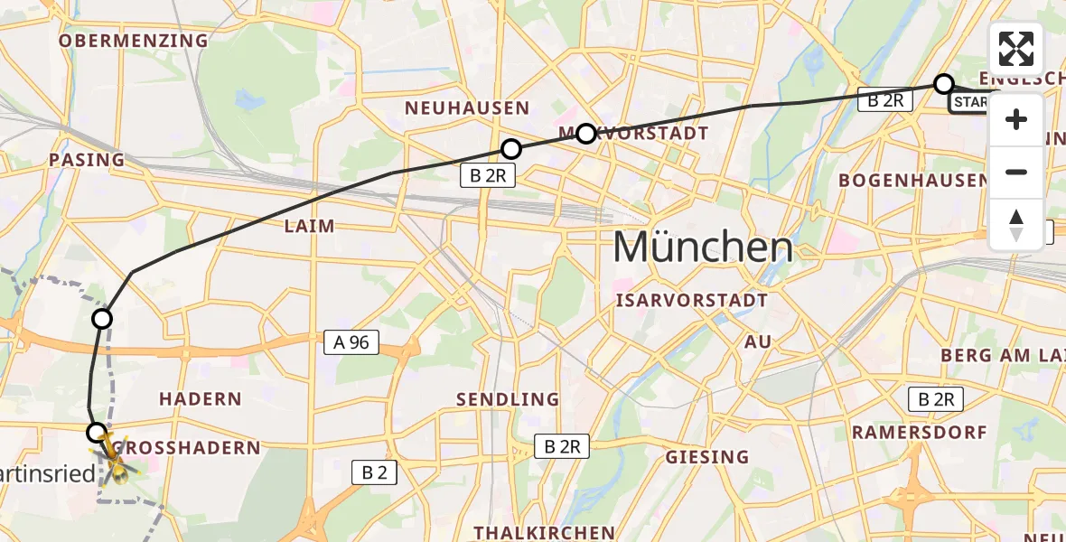 Flugroute Rettungshubschrauber München Bogenhausen Hospital - DRF Air Rescue München Hubschrauberlandeplatz, 28 März 2026, 21:08