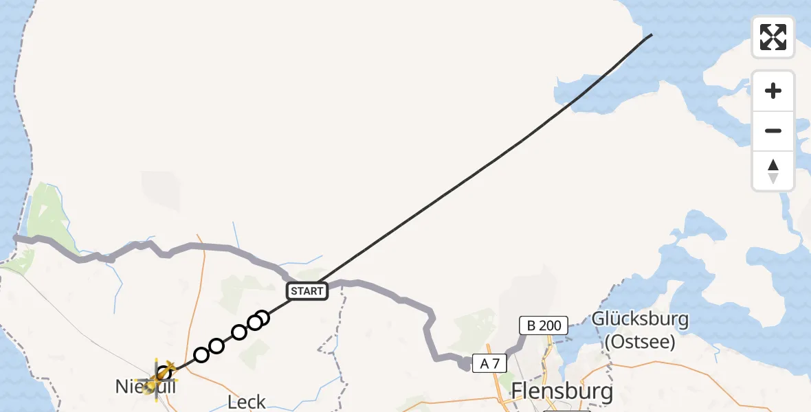 Routekaart van de vlucht: Rettungshubschrauber nach Niebüll, Gather Landstraße