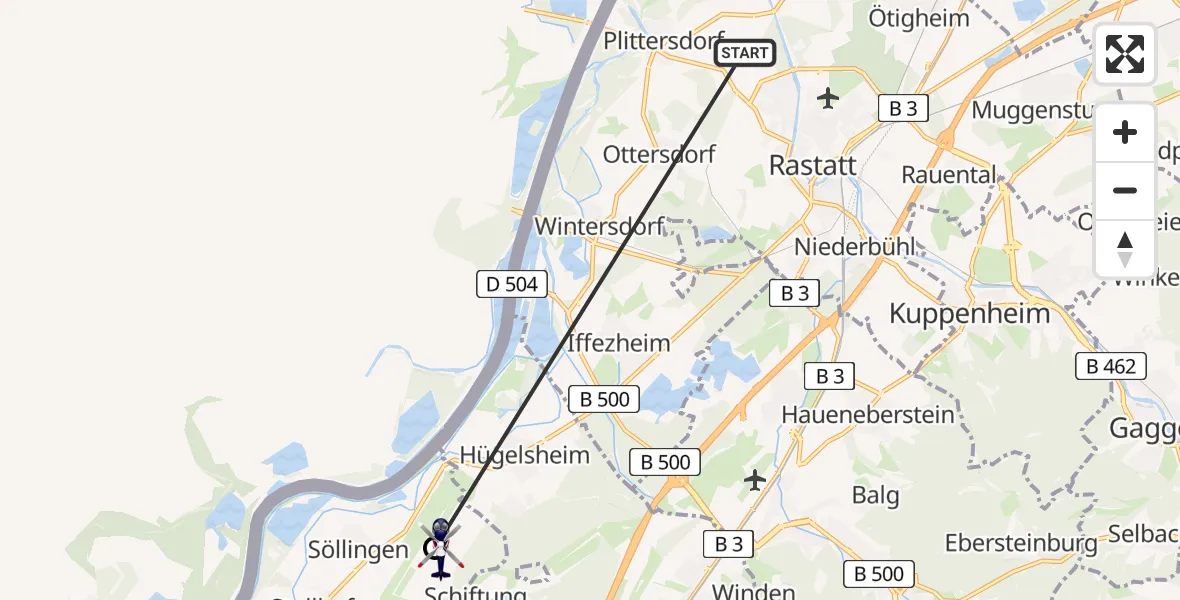 Routekaart van de vlucht: Polizeihubschrauber nach Karlsruhe Baden-Baden Flughafen