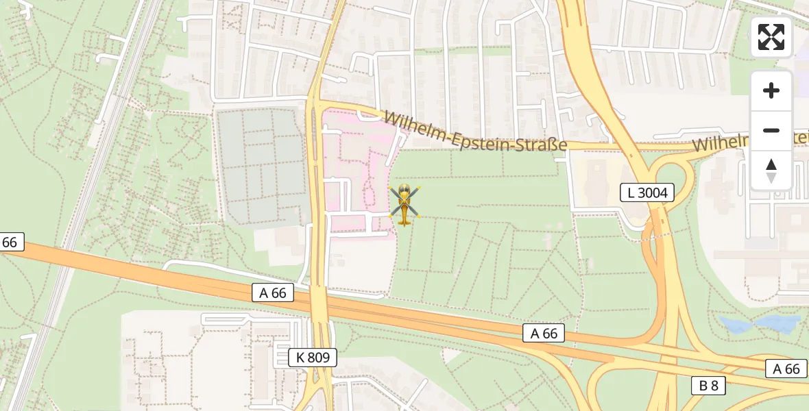 Flugroute Rettungshubschrauber Agaplesion Markus Hospital - Agaplesion Markus Hospital, 28 März 2026, 23:16