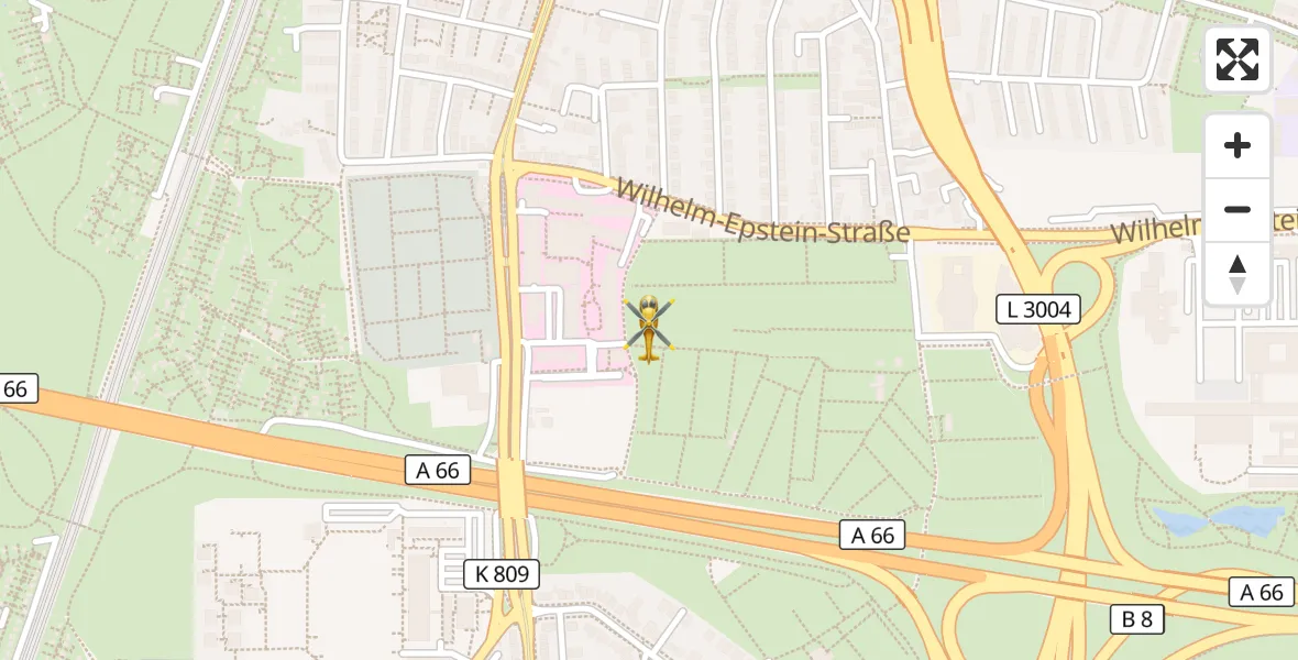 Flugroute Rettungshubschrauber Agaplesion Markus Hospital - Agaplesion Markus Hospital, 28 März 2026, 23:16