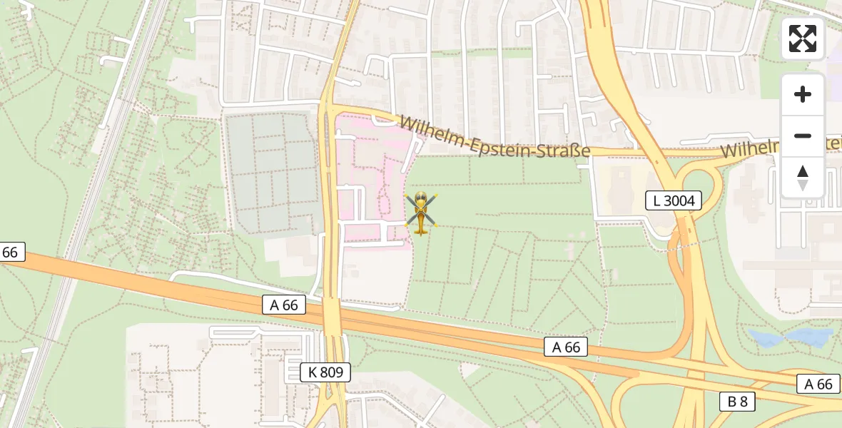 Flugroute Rettungshubschrauber Agaplesion Markus Hospital - Agaplesion Markus Hospital, 28 März 2026, 23:16