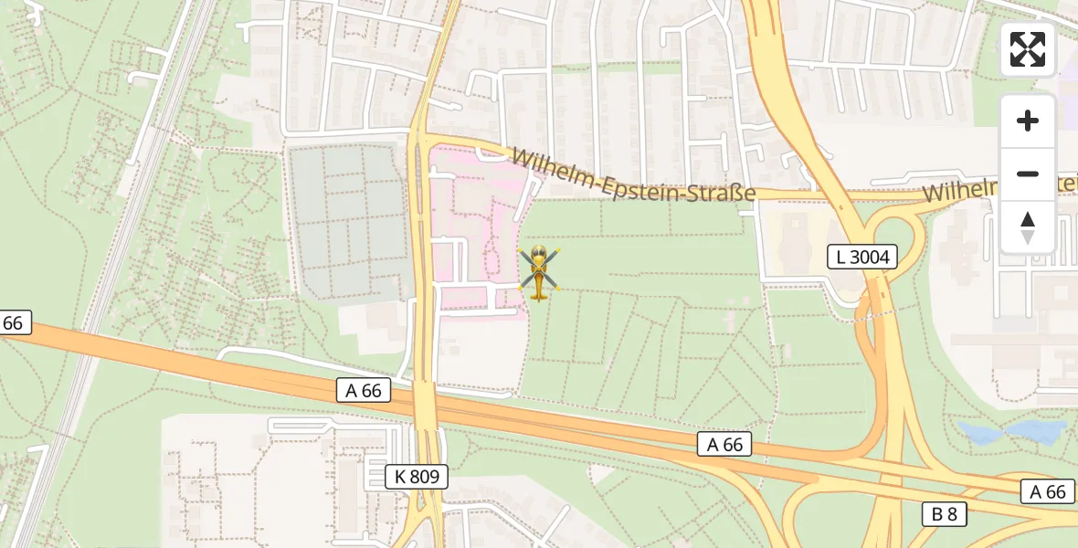 Flugroute Rettungshubschrauber Agaplesion Markus Hospital - Agaplesion Markus Hospital, 28 März 2026, 23:16