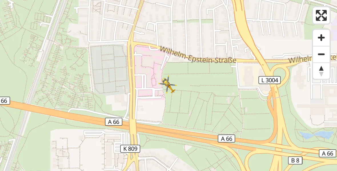 Flugroute Rettungshubschrauber Agaplesion Markus Hospital - Agaplesion Markus Hospital, 28 März 2026, 23:16