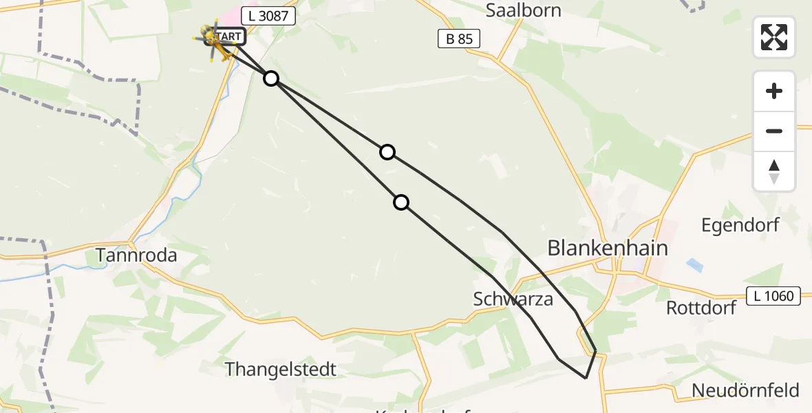 Routekaart van de vlucht: Ambulanzhubschrauber nach DRF Rettungsstation Bad Berka Hubschrauberlandeplatz
