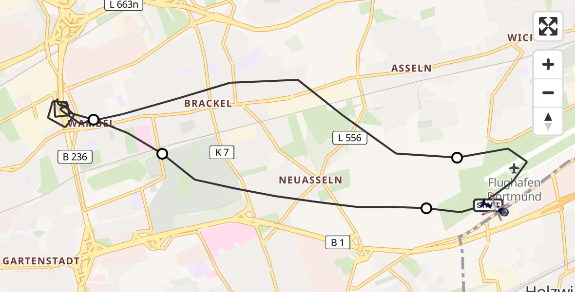 Flugroute Polizeihubschrauber Dortmund Flughafen - Dortmund Flughafen, 29 März 2026, 05:11