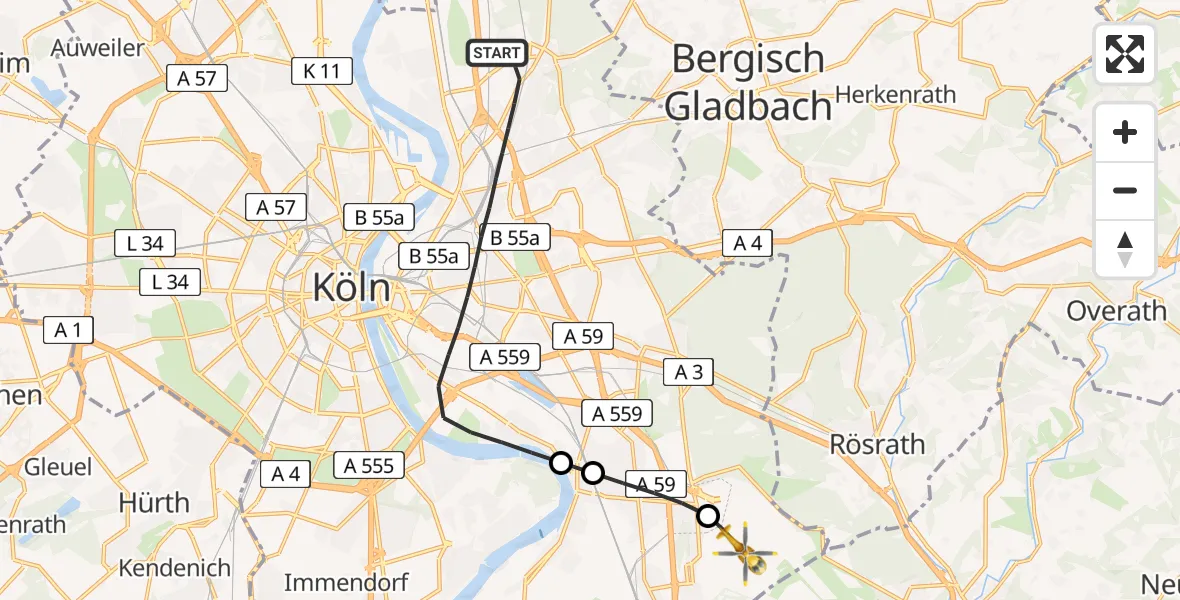 Routekaart van de vlucht: Ambulanzhubschrauber nach Köln Bonn Flughafen