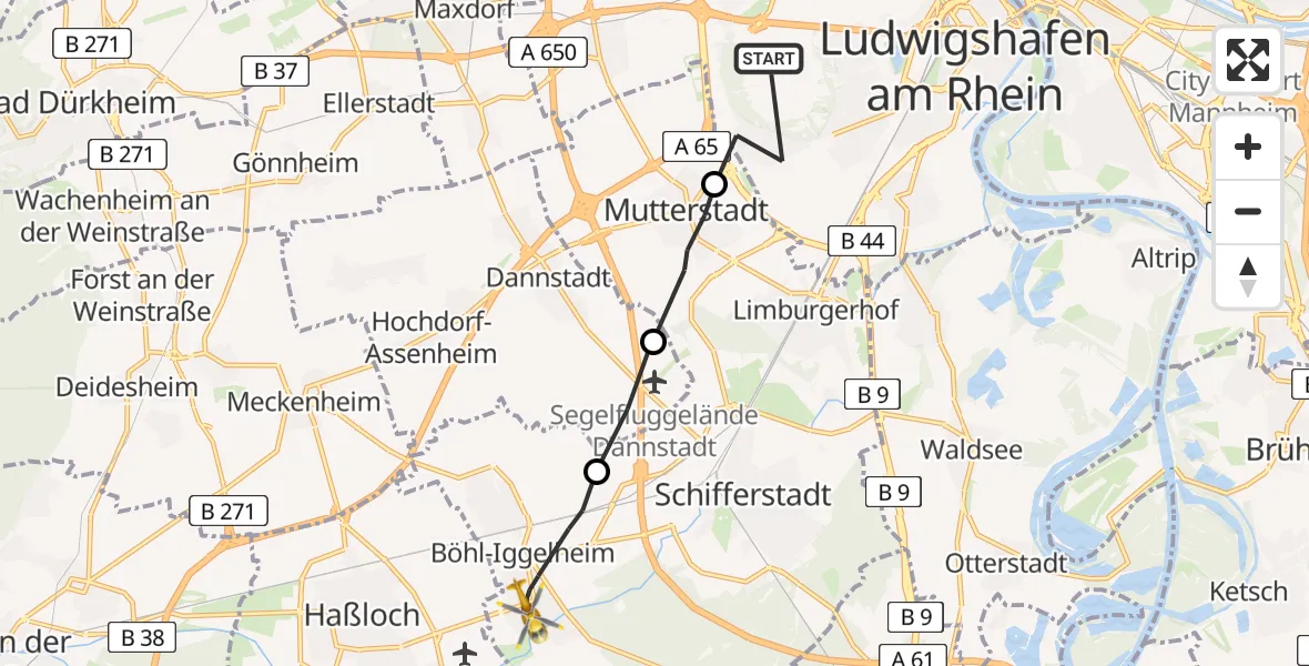 Flugroute Rettungshubschrauber Ludwigshafen am Rhein - Böhl-Iggelheim, 29 März 2026, 05:37