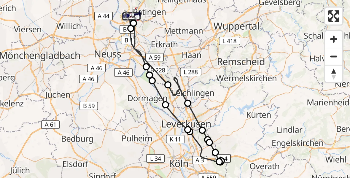 Flugroute Polizeihubschrauber Düsseldorf Flughafen - Düsseldorf Flughafen, 29 März 2026, 06:20