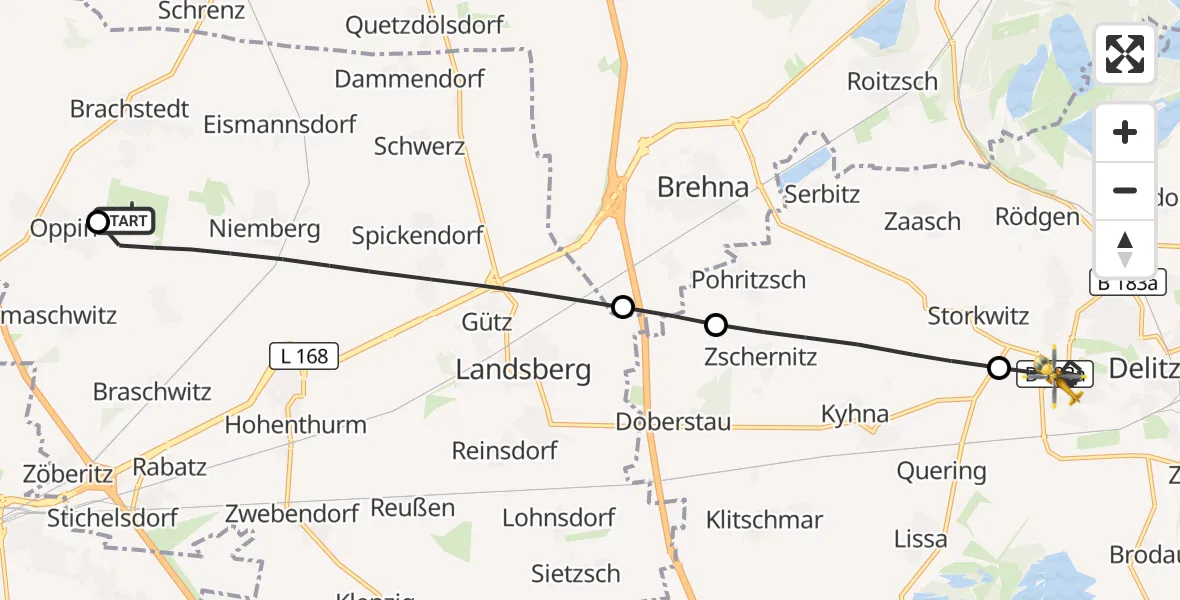 Flugroute Ambulanzhubschrauber Halle-Oppin Flugplatz - Delitzsch, 29 März 2026, 06:34