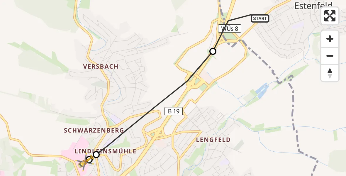 Routekaart van de vlucht: Rettungshubschrauber nach Würzburg University Hospital Rooftop