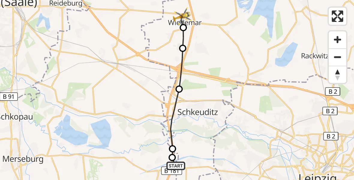 Flugroute Rettungshubschrauber ADAC Air Rescue Station Leipzig/Schkeuditz-Dölzig Hubschrauberlandeplatz (Christoph 61) - Wiedemar, 29 März 2026, 06:54