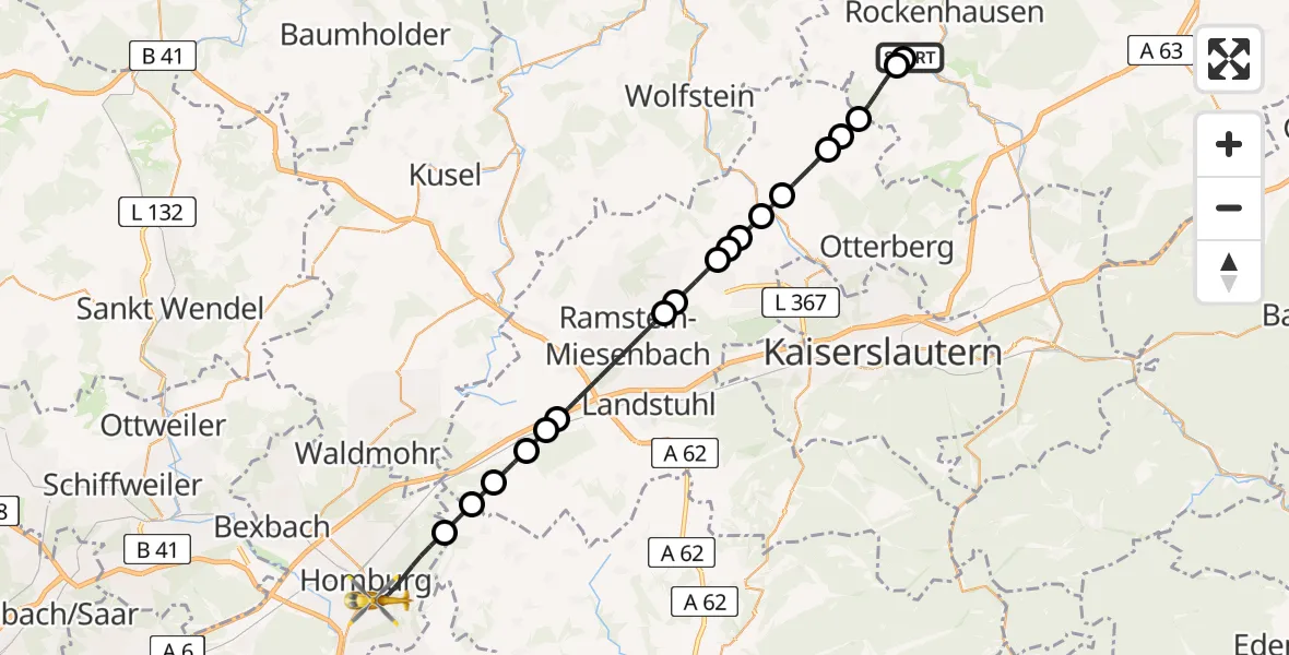 Routekaart van de vlucht: Rettungshubschrauber nach Homburg, Universitätsklinikum
