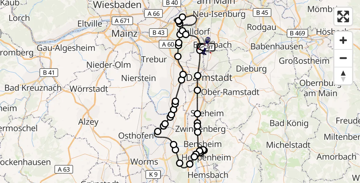 Flugroute Polizeihubschrauber Flughafen Frankfurt-Egelsbach - Flughafen Frankfurt-Egelsbach, 29 März 2026, 07:10