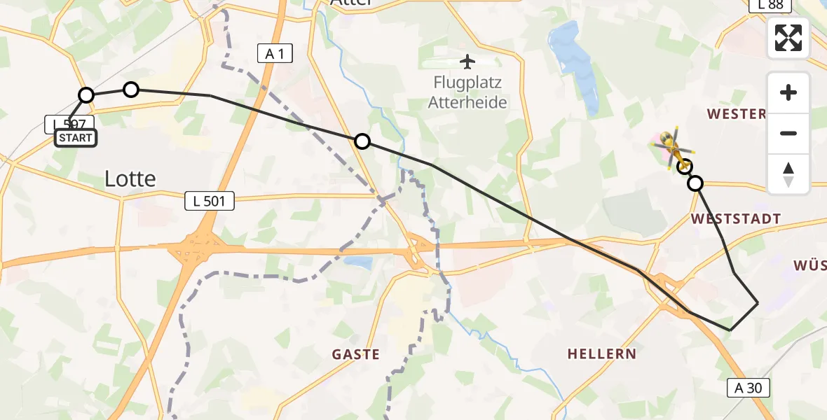 Routekaart van de vlucht: Ambulanzhubschrauber nach Osnabrück Hospital