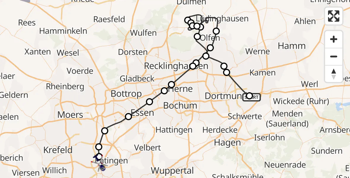 Flugroute Polizeihubschrauber Dortmund Flughafen - Düsseldorf Flughafen, 29 März 2026, 07:36
