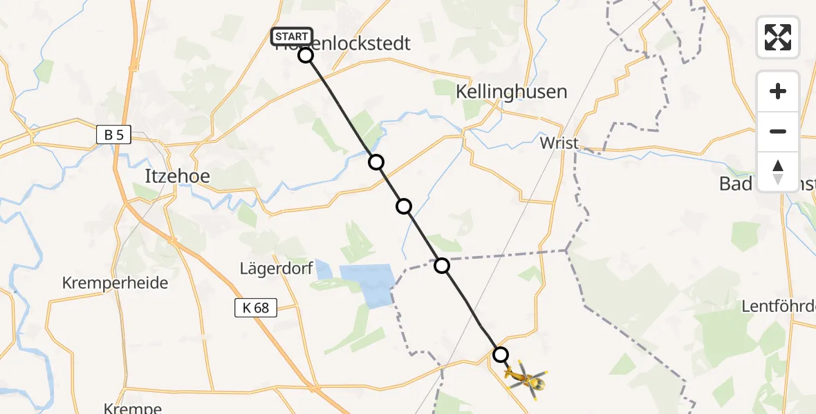 Flugroute Rettungshubschrauber Hohenlockstedt - Brande-Hörnerkirchen, 29 März 2026, 07:39