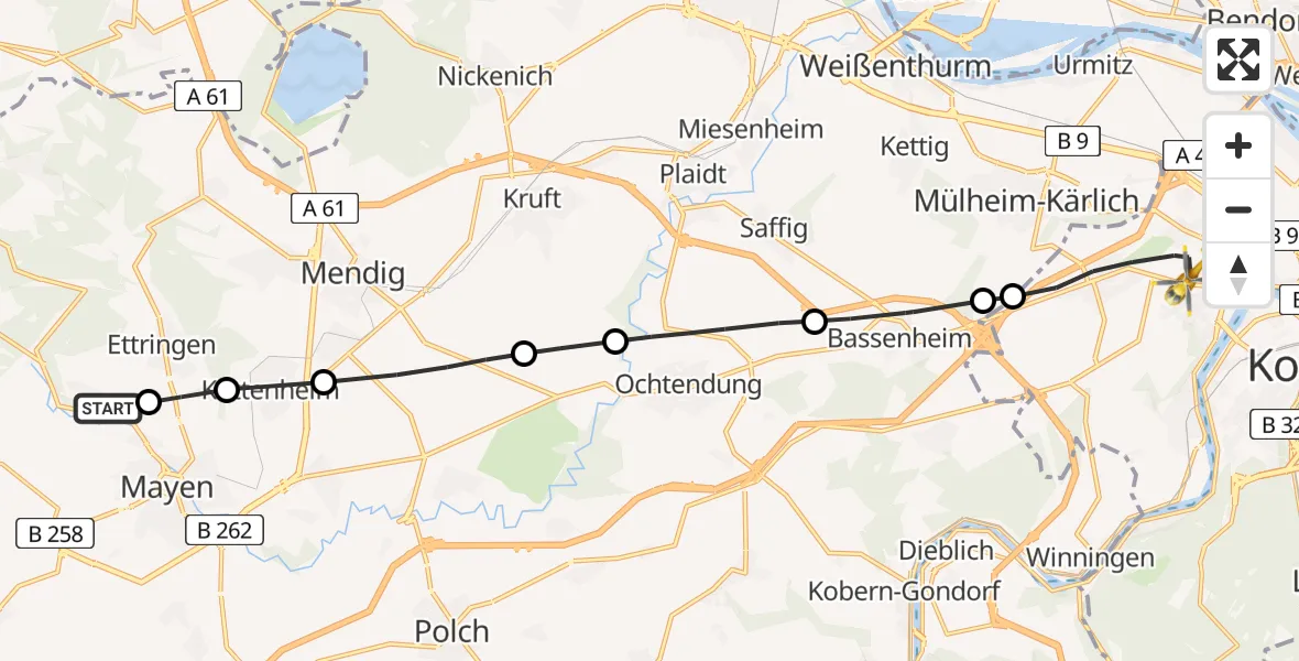 Flugroute Rettungshubschrauber Sankt Johann - Koblenz, 29 März 2026, 08:09