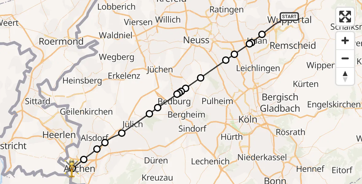 Flugroute Ambulanzhubschrauber Wuppertal - Aachen Hospital, 29 März 2026, 08:19