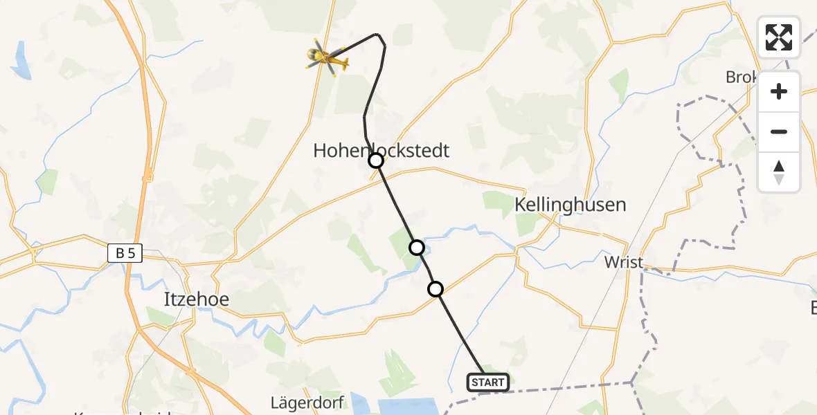 Routekaart van de vlucht: Rettungshubschrauber nach Hohenlockstedt, Hungriger Wolf