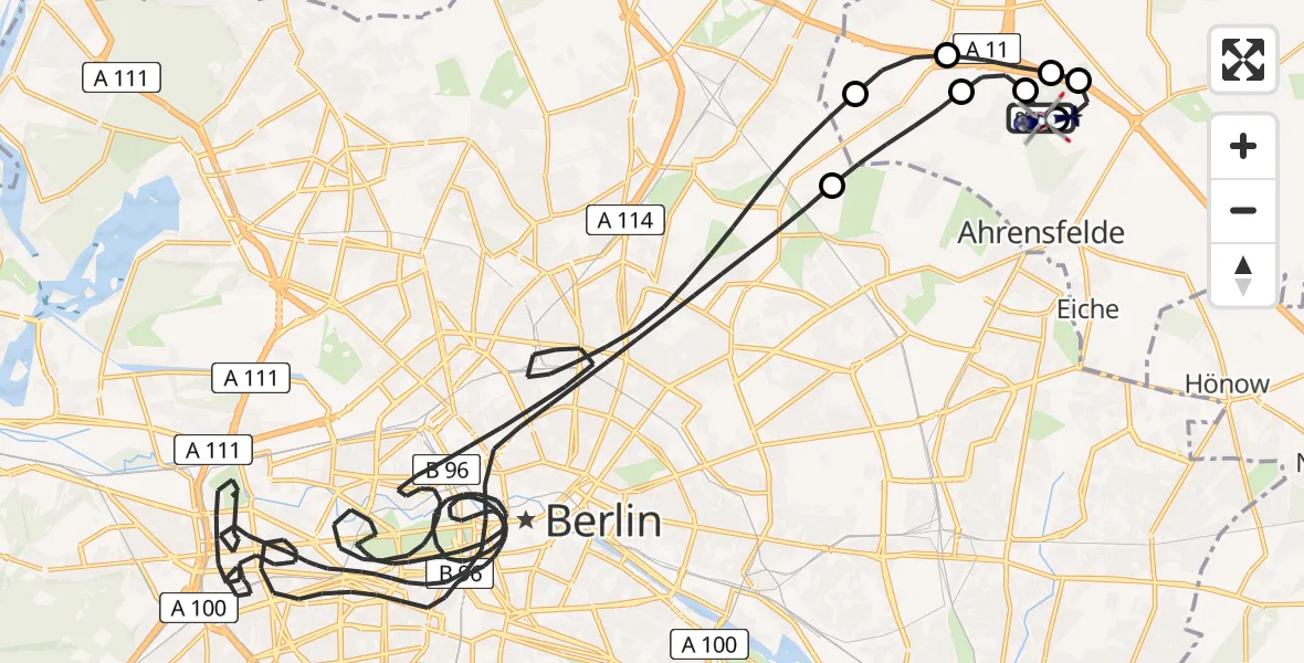 Flugroute Polizeihubschrauber Ahrensfelde Hubschrauberlandeplatz - Ahrensfelde Hubschrauberlandeplatz, 29 März 2026, 08:33