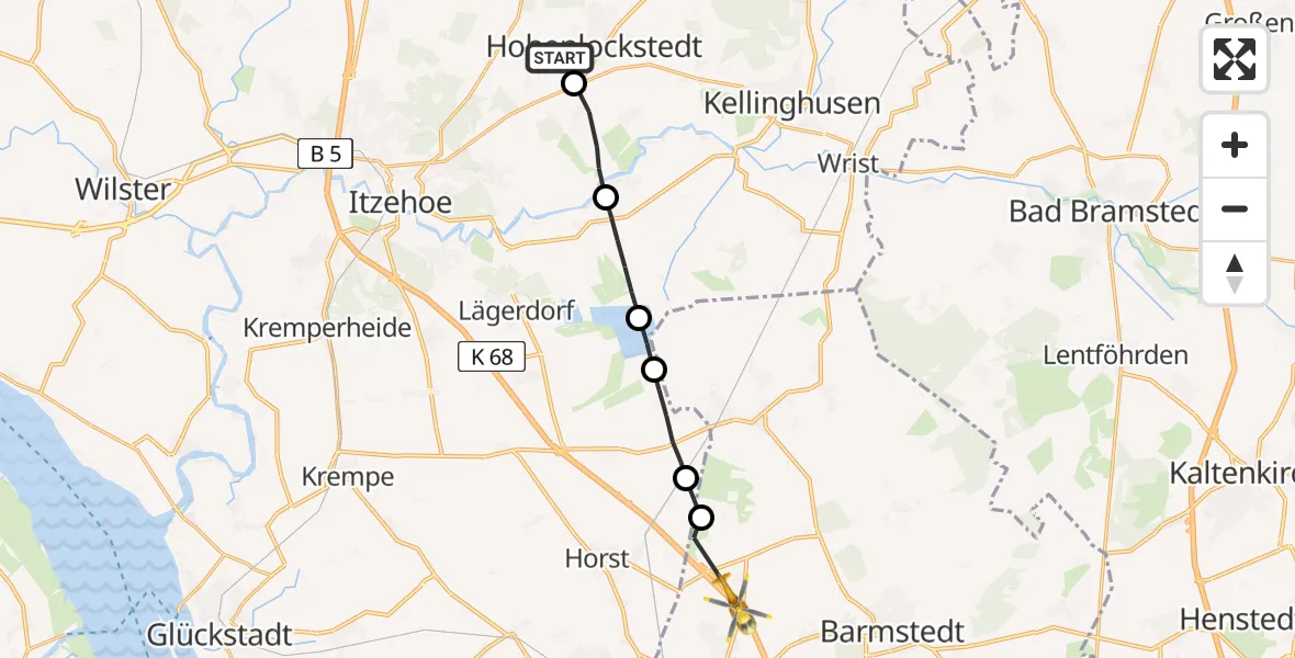 Routekaart van de vlucht: Rettungshubschrauber nach Klein Offenseth-Sparrieshoop, A 23