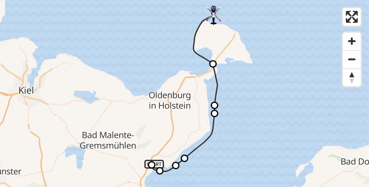 Routekaart van de vlucht: Polizeihubschrauber nach Fehmarn