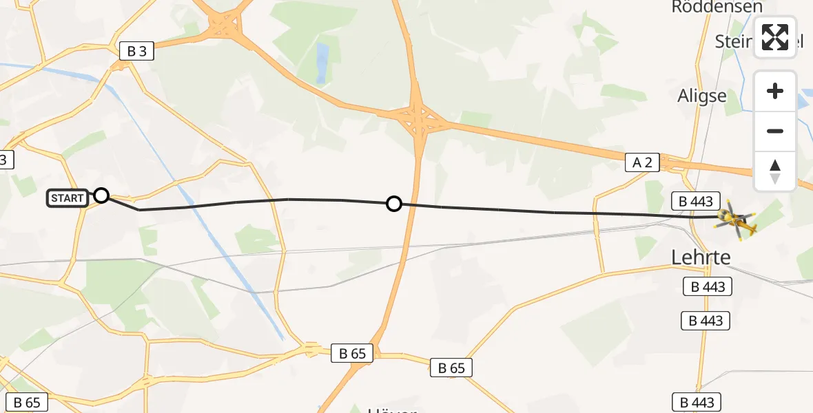 Flugroute Rettungshubschrauber Hannover Luftrettung Hubschrauberlandeplatz (Christoph 4) - Lehrte, 29 März 2026, 08:51