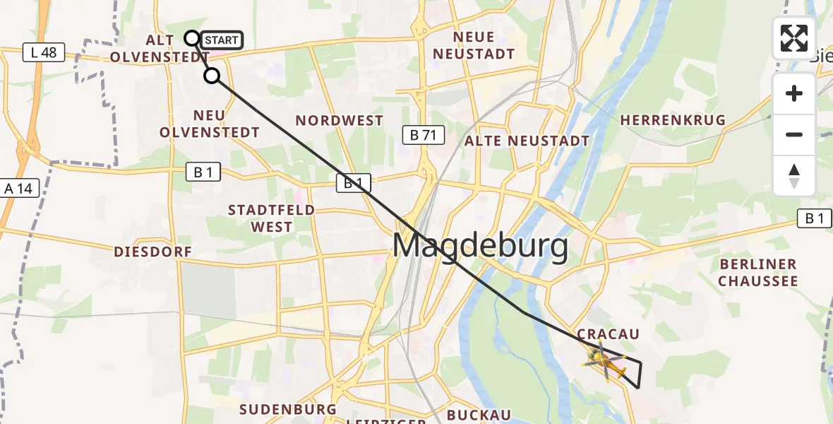 Flugroute Rettungshubschrauber Magdeburg Hospital - Magdeburg, 29 März 2026, 08:52