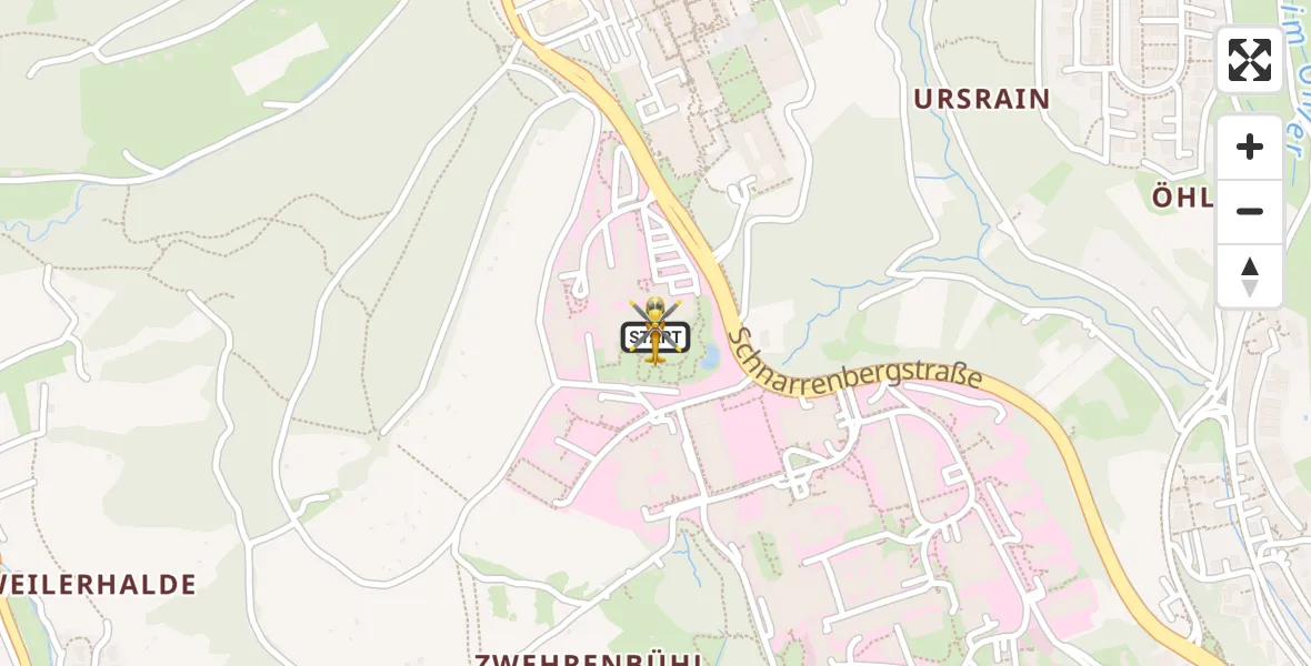 Flugroute Rettungshubschrauber Tübingen Trauma Hospital - Tübingen Trauma Hospital, 29 März 2026, 08:52