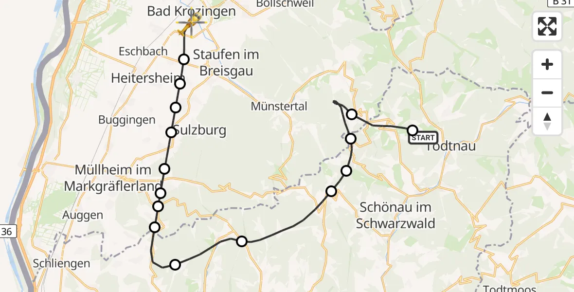 Routekaart van de vlucht: Ambulanzhubschrauber nach Bad Krozingen, Südring